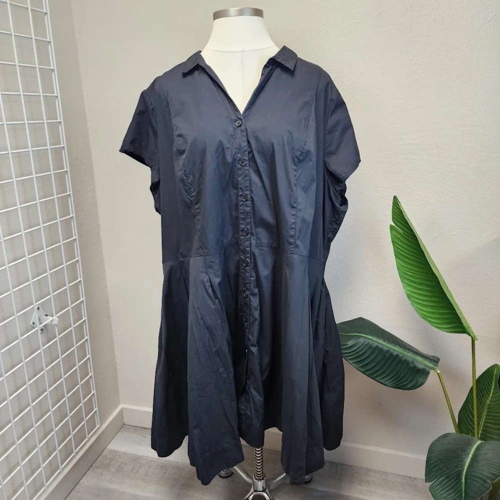 Ellos Black Button Front Dress - Size 38 / 40